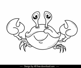 Crab Icon Funny Cartoon Sketch Black White Handdrawn