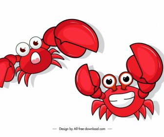 Crab Icons Cute Emotion Sketch Cartoon Characters