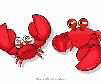 Crab Icons Funny Emotions Sketch Cartoon Design