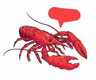 Crayfish Icon Red Handdrawn Classic Sketch