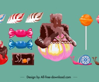 Cream Cake Design Elements Colored Shaped Candies Sketch