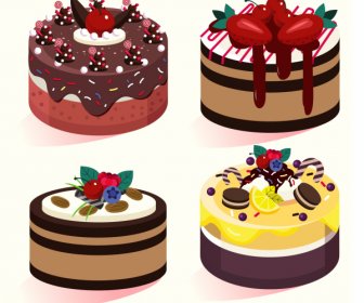 Cream Cake Icons Delicious Fruity Decor