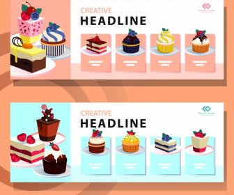 Cream Cakes Banners Colorful 3d Sketch