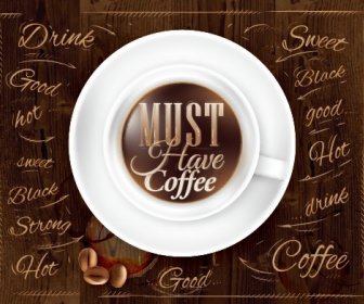 Creative Coffee Elements With Wooden Background Vector