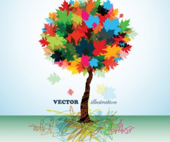 ต้นไม้ที่มีสีสันสร้างสรรค์ออกแบบองค์ประกอบของเวกเตอร์