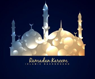 Kreatif Bercahaya Lingkaran Siluet Masjid Ramadhan Kareem Template