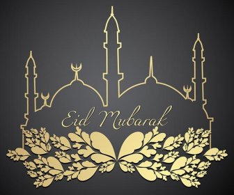 Mezquita De Línea Creativa Arte Con Arte Floral Elemento Eid Mubarak Tarjeta De Felicitación