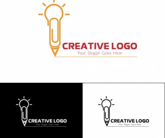 電球とペン スケッチ創造的なロゴのデザインを設定します
