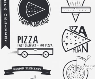 Creative Pizza Delivery Labels With Logos Vintage Vector