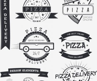 Kreatif Pizza Pengiriman Label Dengan Logo Vektor Antik