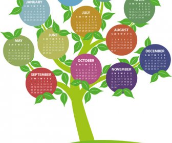 Kreatif Pohon Calendar15 Kartu Vektor