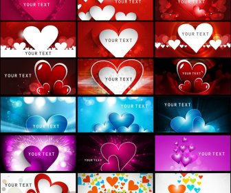 Creative Valentines Day Bright Colorful Heart Collection Business Card Set Vector Illustration
