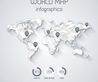 แผนที่โลกที่สร้างสรรค์และอินโฟกราฟิกส์เวกเตอร์กราฟิก