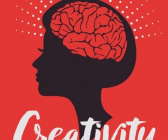 La Creatività Concetto Banner Donna Capo Silhouette Cervello Icona