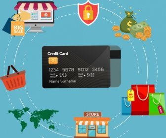 Credit Card Benefit Infographic Shopping Online Design Elements