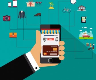 Kartu Kredit Manfaat Inforgraphic Tangan Memegang Smartphone Ikon