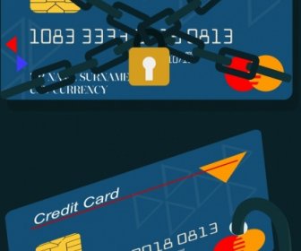 Concepto De Seguridad De La Tarjeta De Crédito Con Cadenas Y Candados Iconos