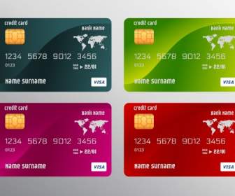 Credit Card Templates Realistic Multicolored Design
