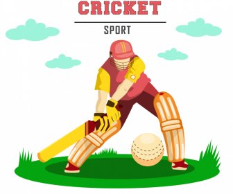 Kriket Afiş şablonu Oyuncu Top Kroki Vurma