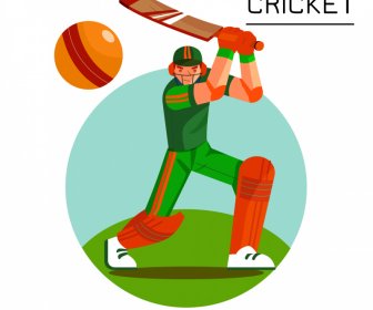 Spanduk Permainan Kriket Dinamis Cricketer Ball Sketsa Desain Kartun