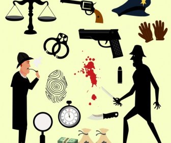 Criminal Investigation Design Elements Colored Objects Icons