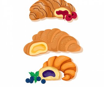 Croissant Icons Sets Flache Klassische Skizze
