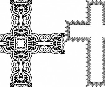 Ilustrasi Vektor Cross Set Dengan Dekorasi Klasik
