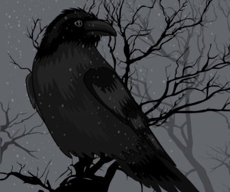 Crow Painting Dark Black Design