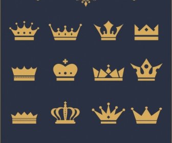 Crown Icons Collection Various Yellow Shapes