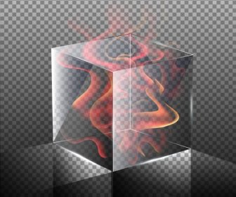 Cube Background Flame Icon 3d Design Checkered Decoration