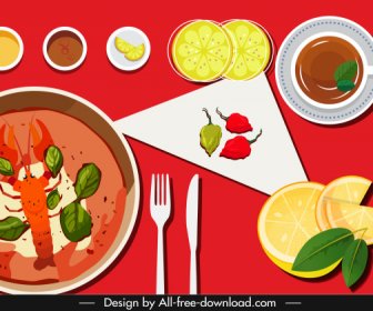 Cuisine Background Colorful Flat Classic Sketch