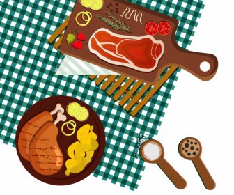 Cuisines Background Food Preparation Ingredients Sketch Colorful Flat