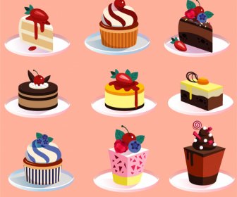 Cup Cake Icons Modern Colorful Decor 3d Sketch