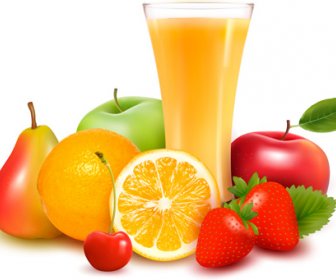 Minuman Cangkir Dengan Buah-buahan Vektor