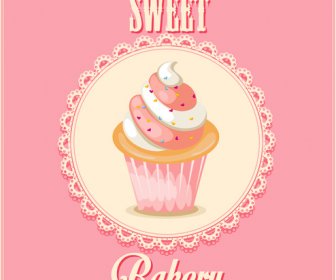 Cupcake And Sweet Card With Lace Vector