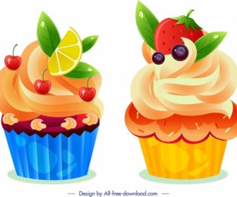 カップケーキのアイコン、新鮮な果物、装飾、モダンなデザイン