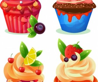 Cupcake Ikon Template Buah-buahan Berwarna-warni Dekorasi Cokelat