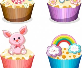 Cupcake Icons Templates Colorful Modern Design Cute Ornament