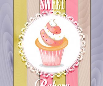 Cupcake Lace Card And Colored Wood Background Vector