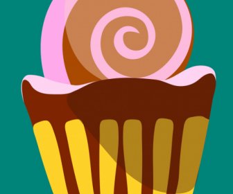 Cupcake Lukisan Warna-warni Sketsa Datar Klasik