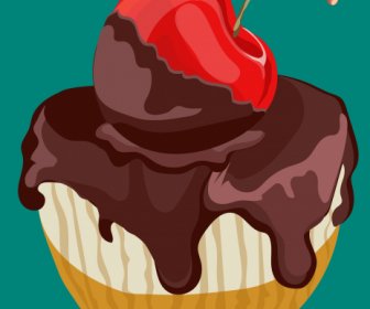 Cupcake-Malerei Geschmolzene Schokoladenkirsche Dekor