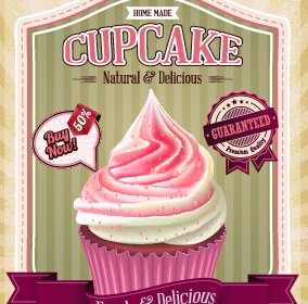 Vetor De Poster Retro Cupcake