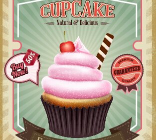 Cupcake Retro Poster Vector