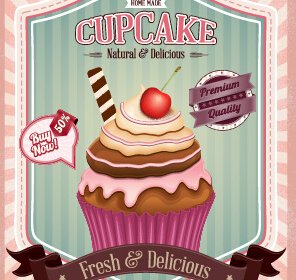 Cupcake Retro Poster Vector