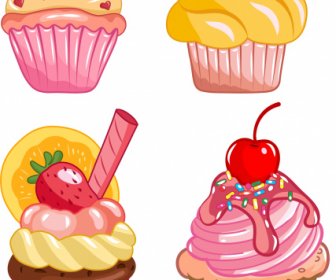 Cupcakes Iconos Coloridos Diseño Clásico De Decoración Sabrosa