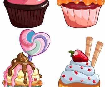 Cupcakes Biểu Tượng Kem Hoa Quả Trang Trí đầy Màu Sắc Cổ điển