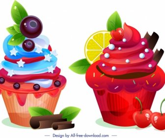 Cupcakes Icons Modern Colorful Design Fruity Decor