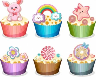 Cupcakes Ikon Template Dekorasi Warna-warni Yang Lucu Desain Modern