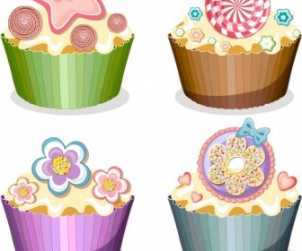 Cupcakes ícones Modelos Brilhante Colorida Decoração Moderna