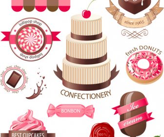 Cupcakes Labels With Sweet Vector